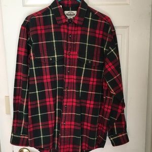 Eddie Bauer Red and Black Plaid Casual Button Down Shirt